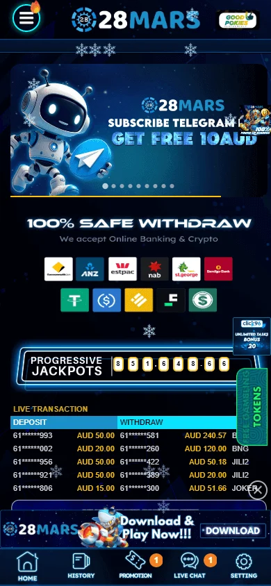 28 Mars Casino mobile casino home screen